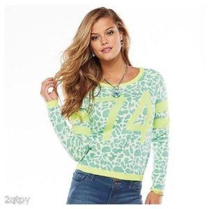 Juicy Couture Sweater Sz L Teal Animal print.